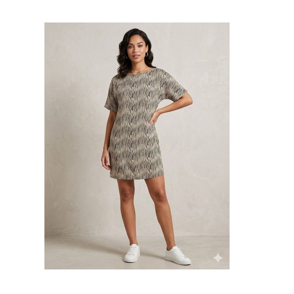 Frances Valentine Geometric Cotton Shift Dress Black Ivory Short Sleeve Size M